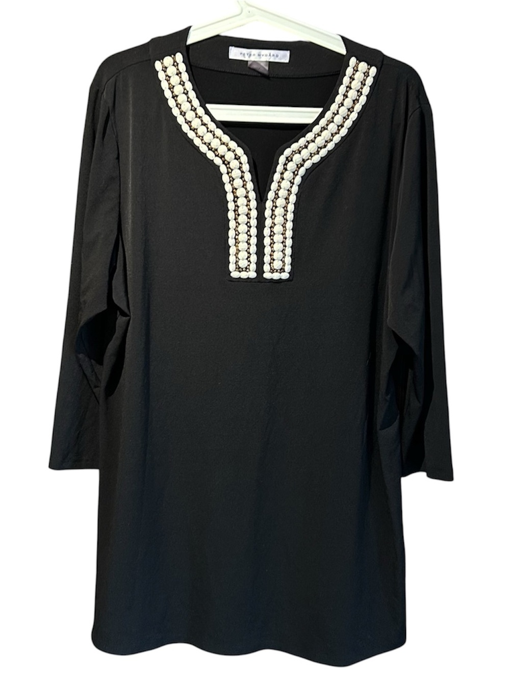 Peter Nygard Black Tunic with Ivory Bead Trim